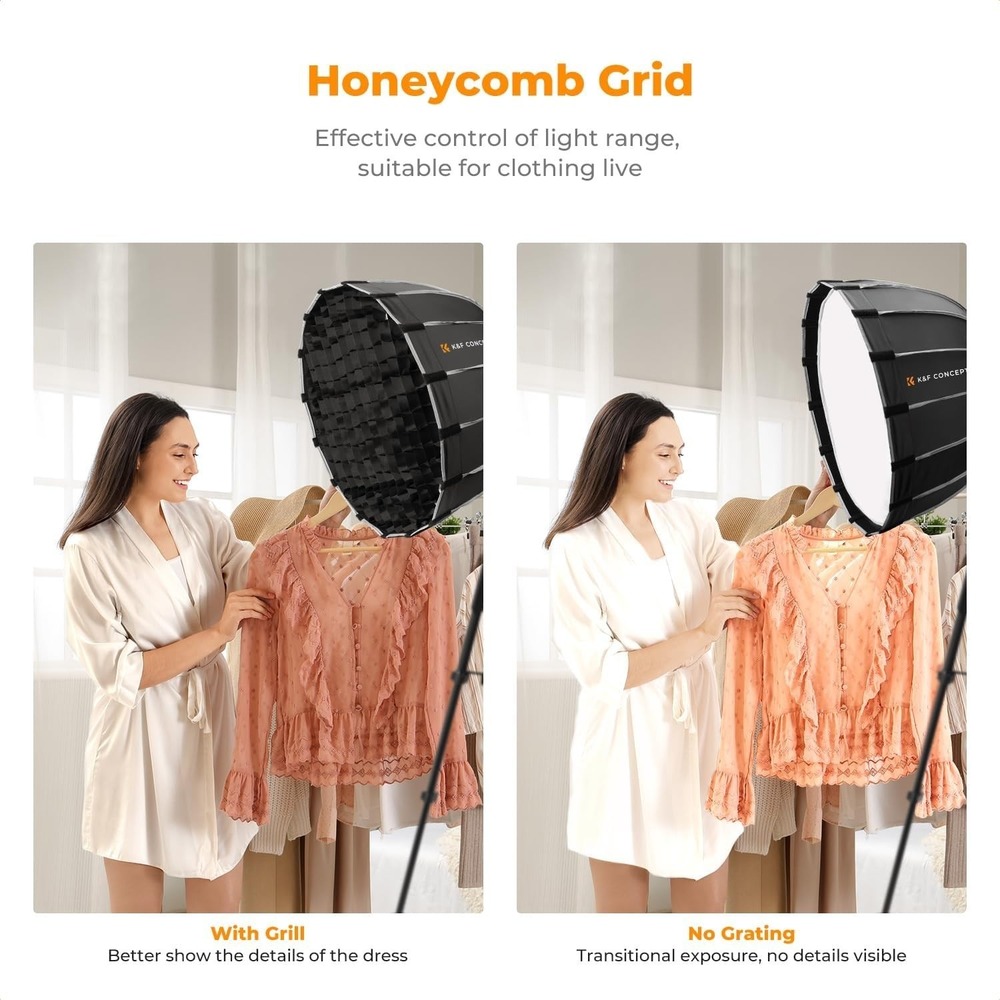 K&F Concept 90cm Parabolic Softbox for Bowens Mount, Grid & Diffuser Included - Picture 9 of 11